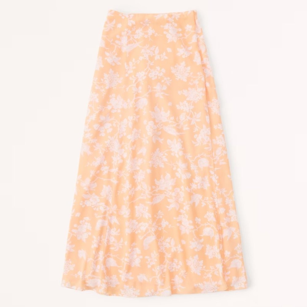 Abercrombie & Fitch Elevated Flowy Maxi Skirt Orange Floral Size M